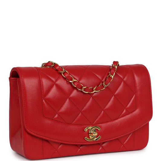 Chanel Vintage Small Diana Flap Bag Red Lambskin Gold Hardware