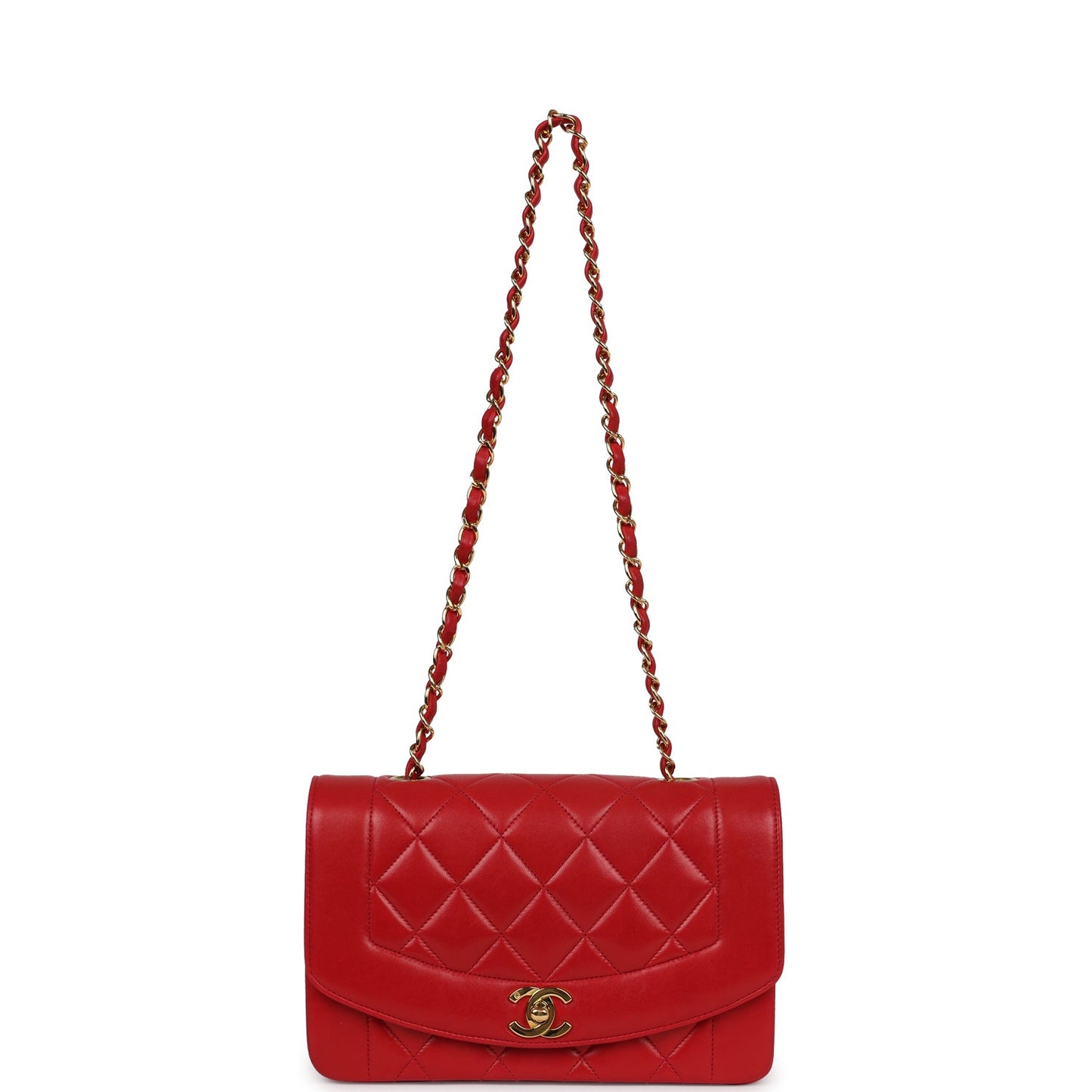 Chanel Vintage Small Diana Flap Bag Red Lambskin Gold Hardware