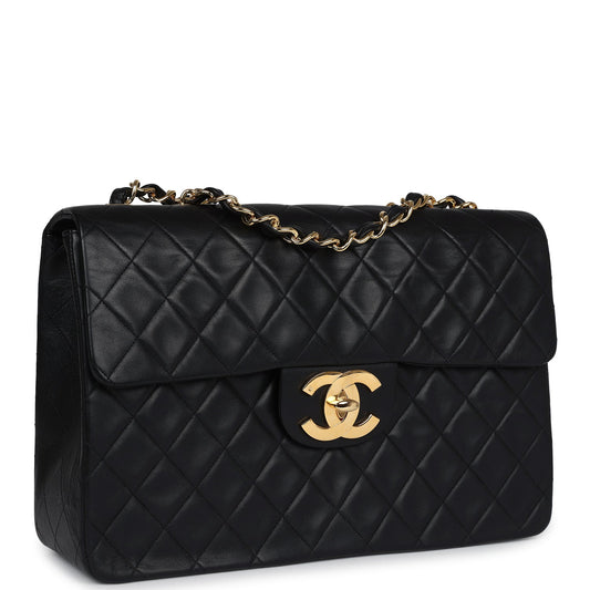 Chanel Vintage XL Jumbo Maxi Flap Bag Black Lambskin Gold Hardware