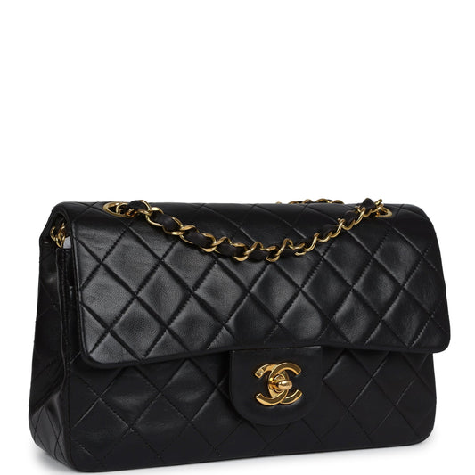 Chanel Vintage Small Classic Double Flap Black Lambskin Gold Hardware