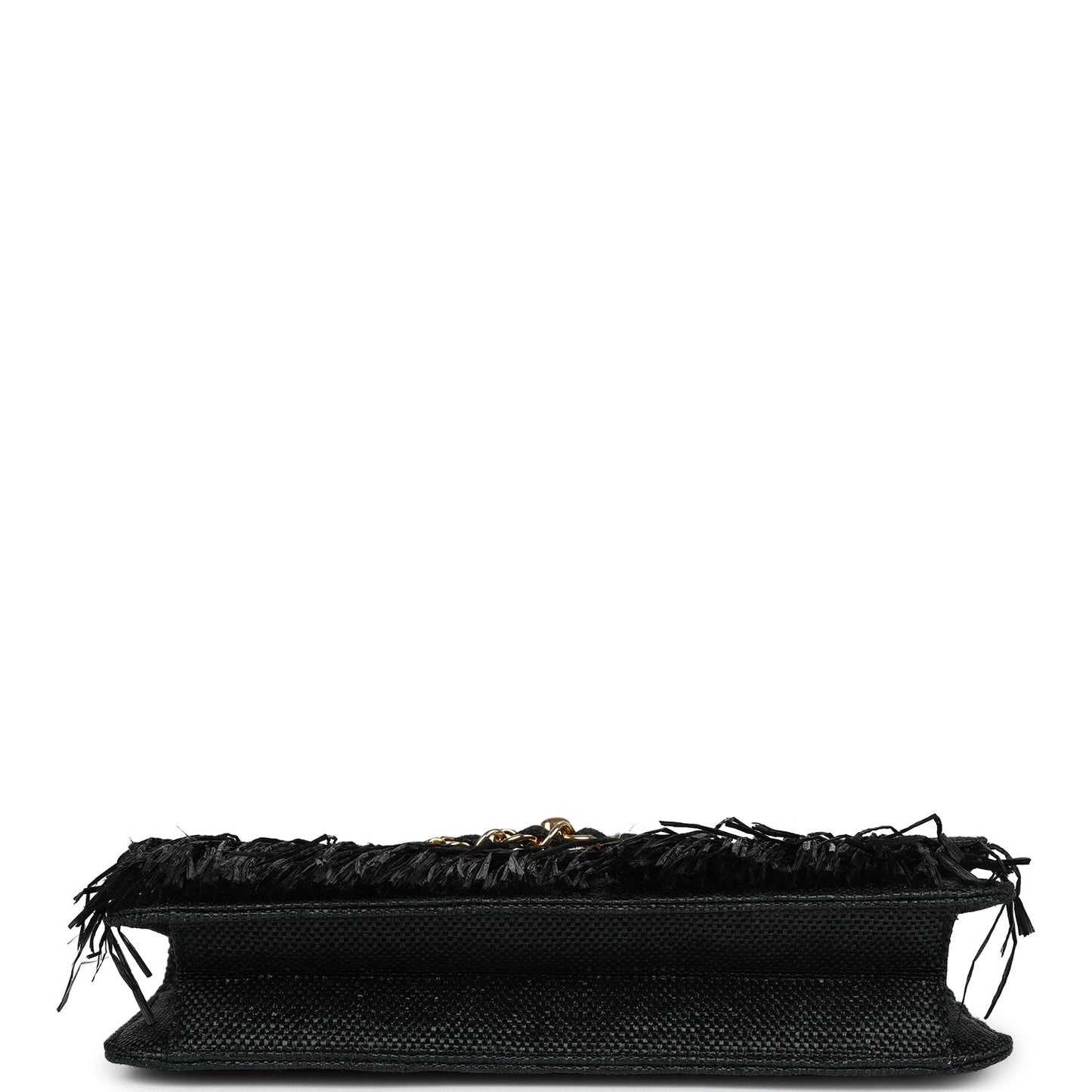 Chanel Vintage Quilted Fringe Single Flap Bag Black Raffia Gold Hardware