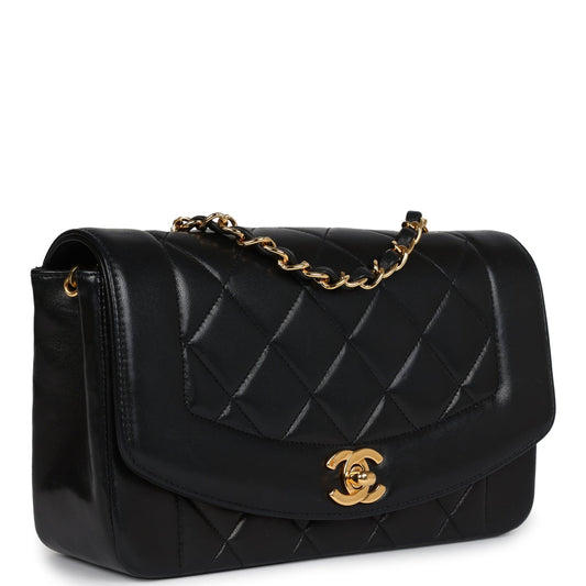 Chanel Vintage Small Diana Flap Bag Black Lambskin Gold Hardware
