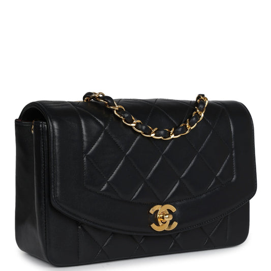 Chanel Vintage Small Diana Flap Bag Black Lambskin Gold Hardware
