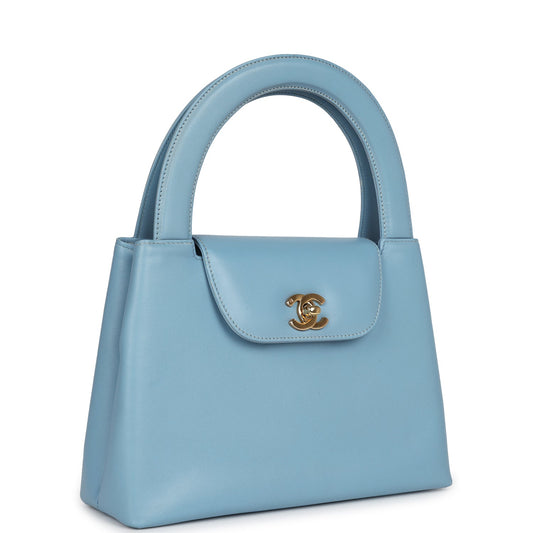 Chanel Vintage Large Kelly Light Blue Lambskin Gold Hardware