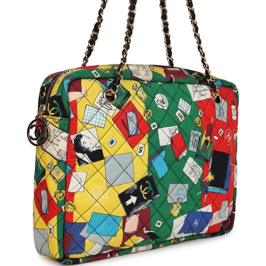 Chanel Vintage Printed Shoulder Bag Multicolored Canvas Gold Hardware