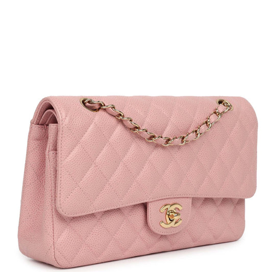 Chanel Vintage Medium Classic Double Flap Bag Pink Caviar Gold Hardware