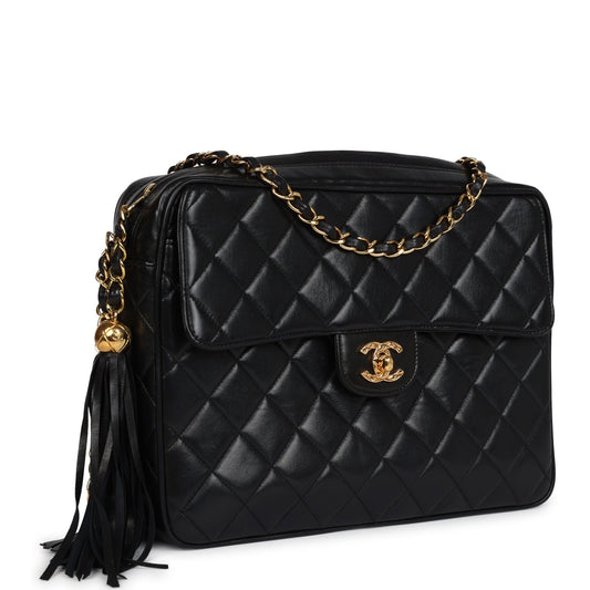 Chanel Vintage Front Pocket Camera Bag Black Lambskin Gold Hardware