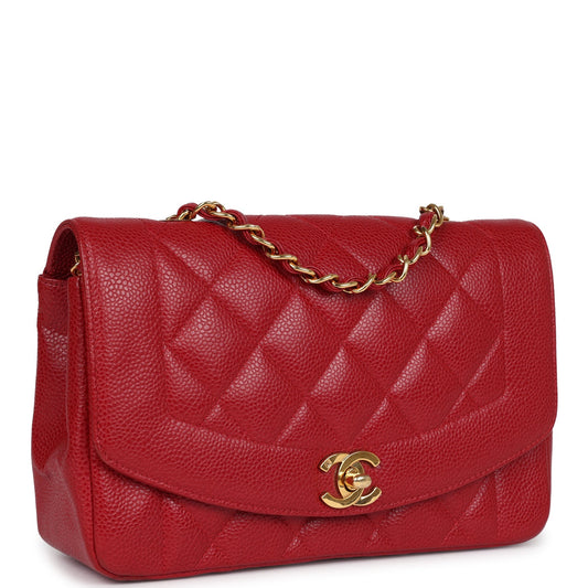 Chanel Vintage Small Diana Flap Bag Red Caviar Gold Hardware