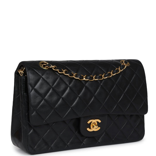 Chanel Vintage Medium Classic Double Flap Bag Black Lambskin Gold Hardware