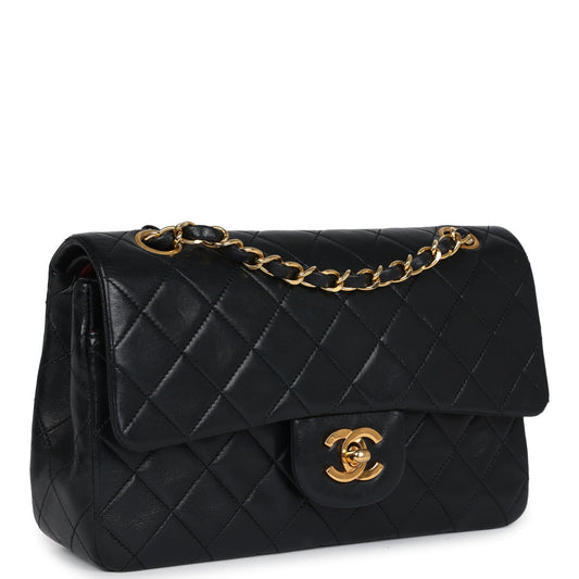 Chanel Vintage Small Classic Double Flap Black Lambskin Gold Hardware