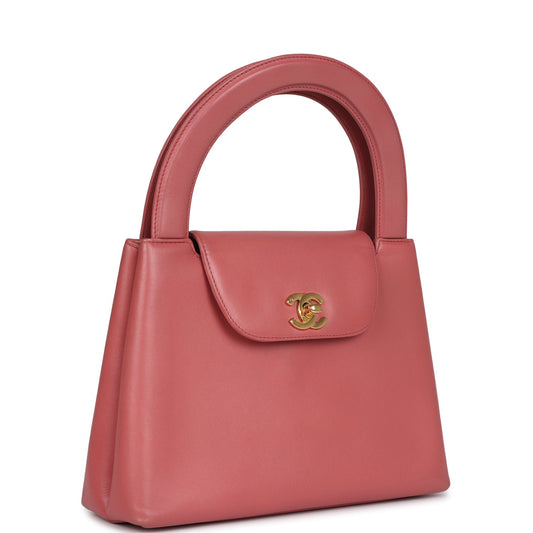 Chanel Vintage Large Kelly Pink Lambskin Gold Hardware
