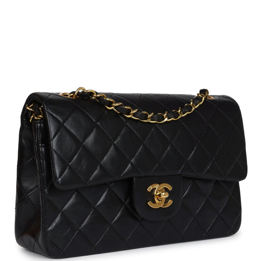 Chanel Vintage Small Classic Double Flap Black Lambskin Gold Hardware