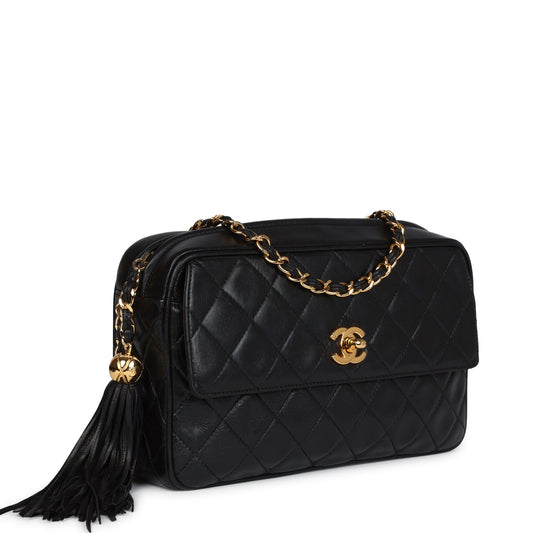 Chanel Vintage Medium Pocket Camera Bag Black Lambskin Gold Hardware