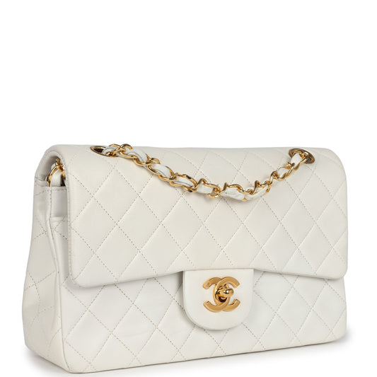 Chanel Vintage Small Classic Double Flap White Lambskin Gold Hardware