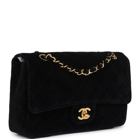 Chanel Vintage Medium Single Flap Bag with Magazine Holder Black Velvet Gold Hardware