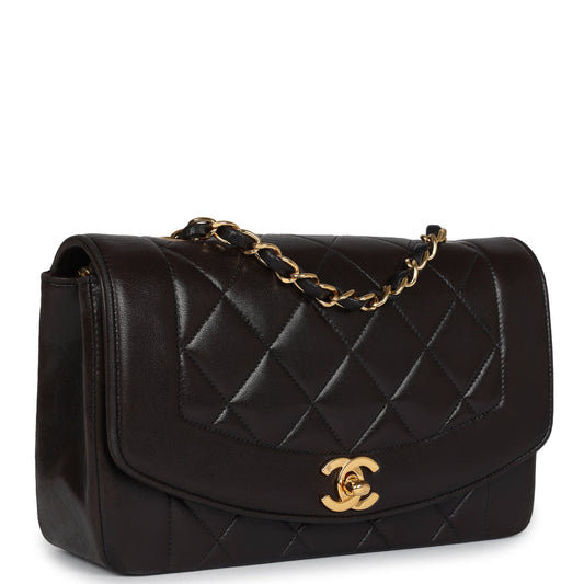 Chanel Vintage Small Diana Flap Bag Black Lambskin Gold Hardware