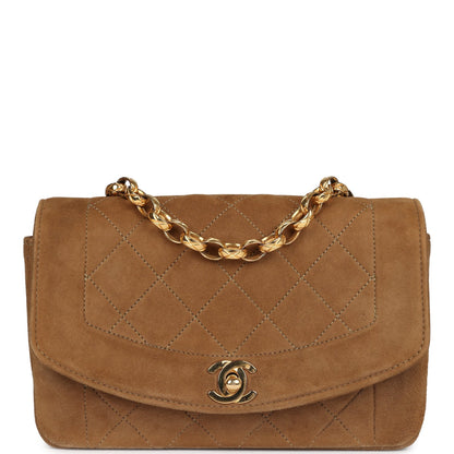 Chanel Vintage Mini Diana Flap Bag Brown Suede Gold Hardware