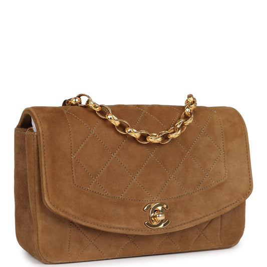 Chanel Vintage Mini Diana Flap Bag Brown Suede Gold Hardware