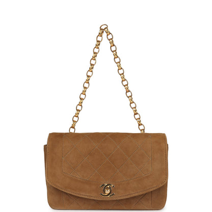 Chanel Vintage Mini Diana Flap Bag Brown Suede Gold Hardware