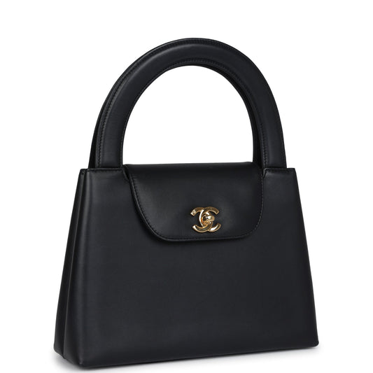 Chanel Vintage Large Kelly Black Lambskin Gold Hardware