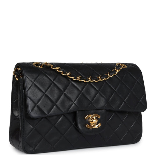 Chanel Vintage Small Classic Double Flap Black Lambskin Gold Hardware