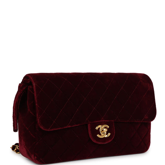 Chanel Vintage Medium Classic Flap Backpack Burgundy Velvet Gold Hardware
