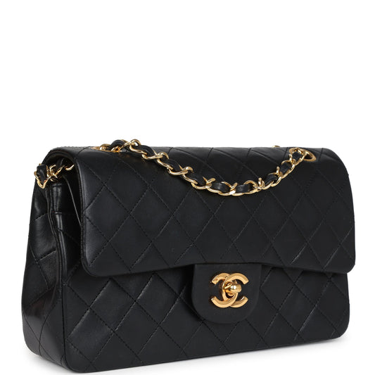 Chanel Vintage Small Classic Double Flap Black Lambskin Gold Hardware