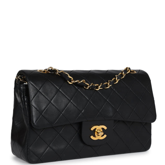 Chanel Vintage Small Classic Double Flap Black Lambskin Gold Hardware