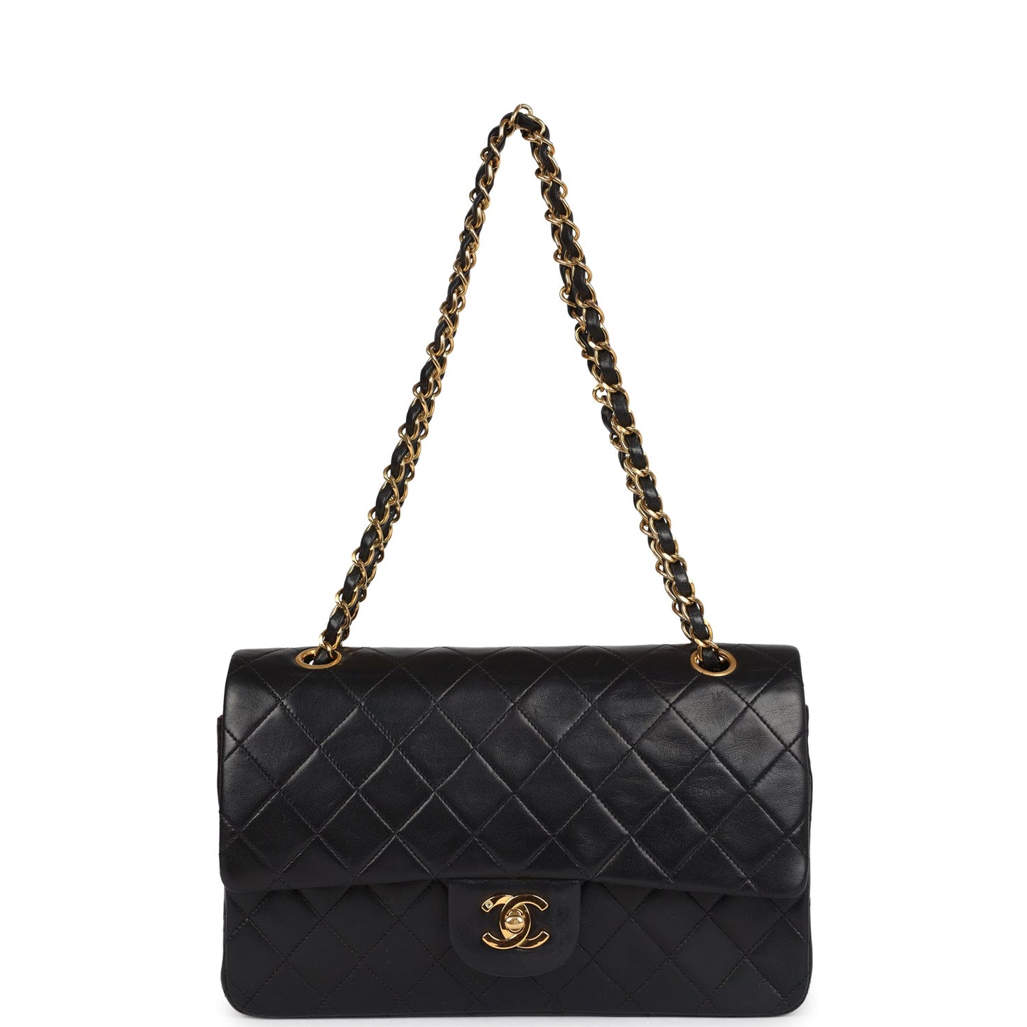 Chanel Vintage Medium Classic Double Flap Bag Black Lambskin Gold Hardware