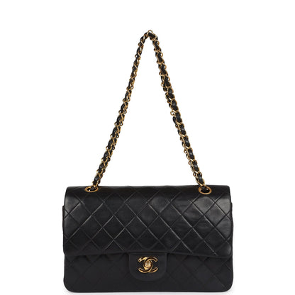 Chanel Vintage Medium Classic Double Flap Bag Black Lambskin Gold Hardware