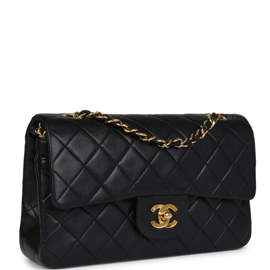 Chanel Vintage Small Classic Double Flap Black Lambskin Gold Hardware