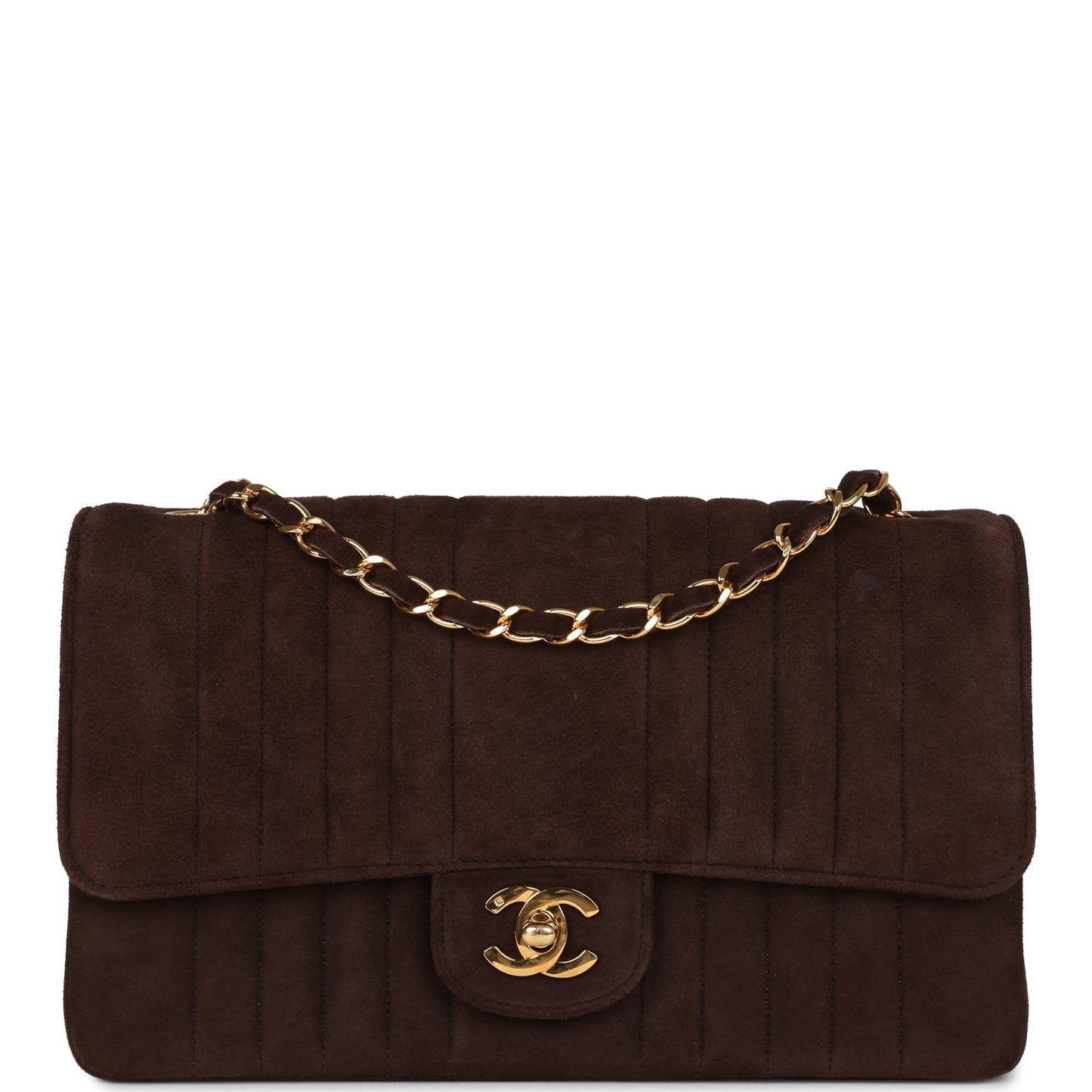 Chanel Vintage Medium Vertical Flap Bag Brown Suede Gold Hardware