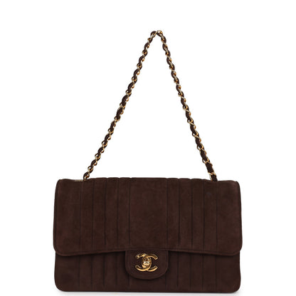 Chanel Vintage Medium Vertical Flap Bag Brown Suede Gold Hardware