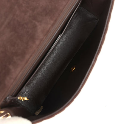 Chanel Vintage Medium Vertical Flap Bag Brown Suede Gold Hardware