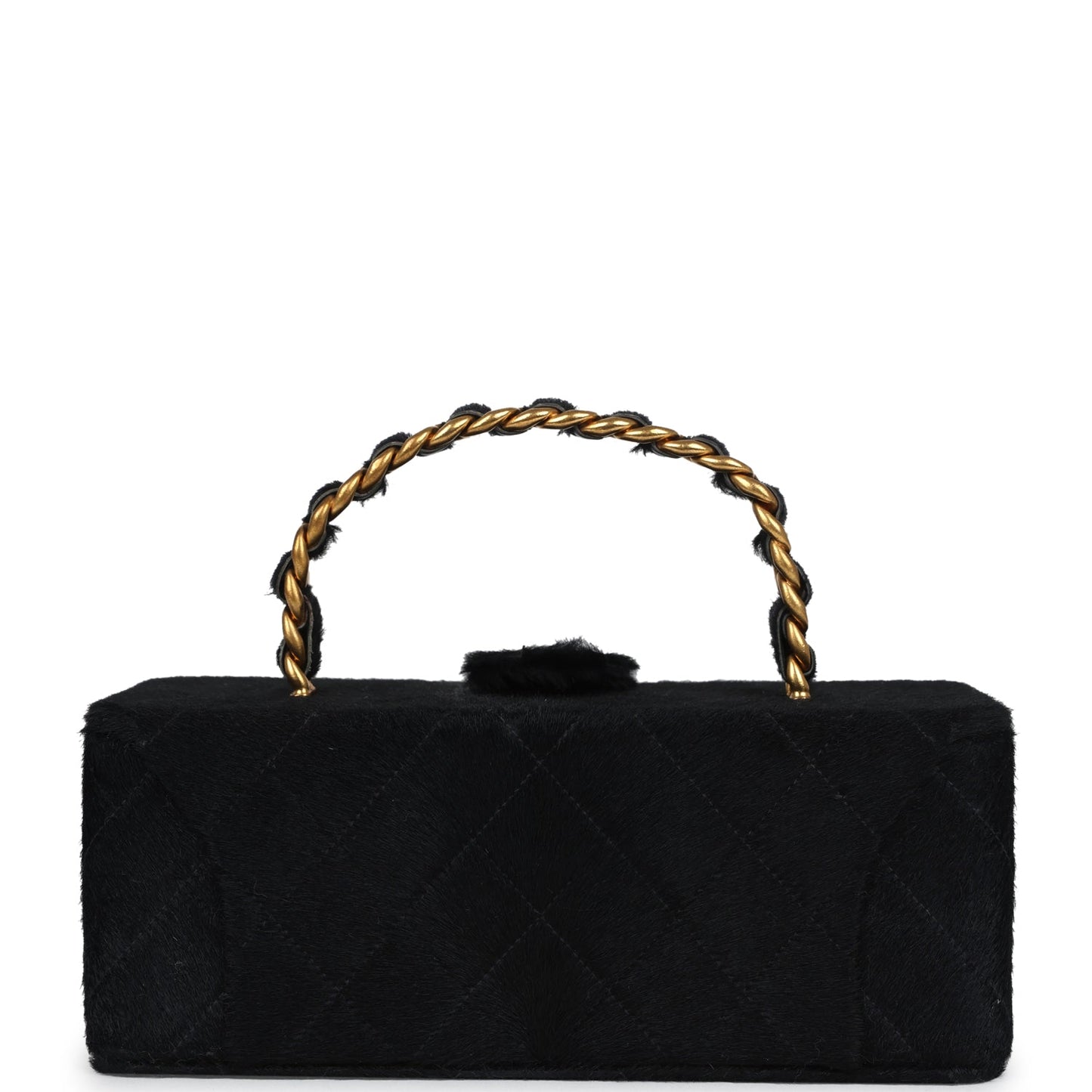 Chanel Vintage Rectangular Vanity Box Black Pony Hair Antique Gold Hardware