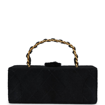 Chanel Vintage Rectangular Vanity Box Black Pony Hair Antique Gold Hardware