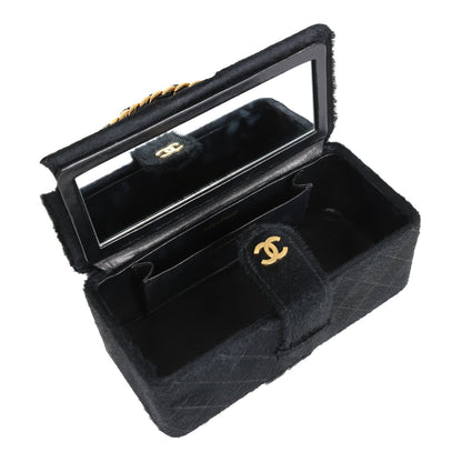 Chanel Vintage Rectangular Vanity Box Black Pony Hair Antique Gold Hardware