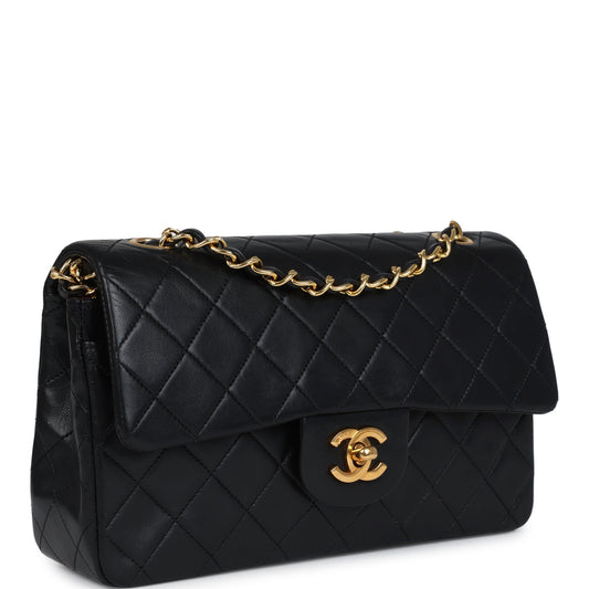 Chanel Vintage Small Classic Double Flap Black Lambskin Gold Hardware