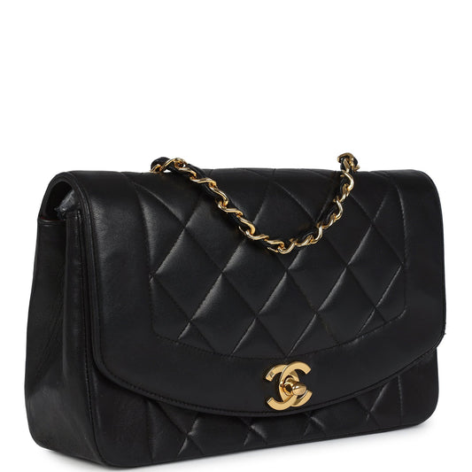 Chanel Vintage Small Diana Flap Bag Black Lambskin Gold Hardware