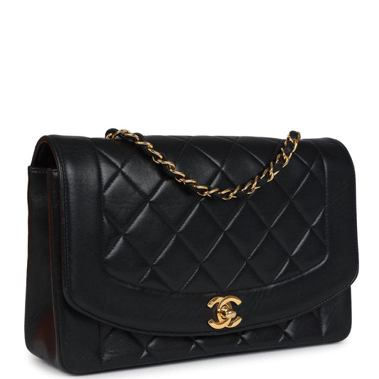 Chanel Vintage Medium Diana Flap Bag Black Lambskin Gold Hardware