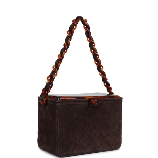 Chanel Vintage Vanity Box Bag Brown Suede and Tortoiseshell Bakelite Hardware