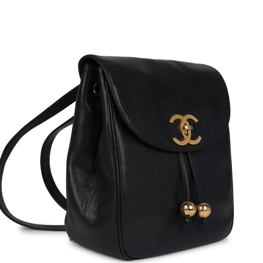 Chanel Vintage Medium CC Backpack Black Caviar Gold Hardware