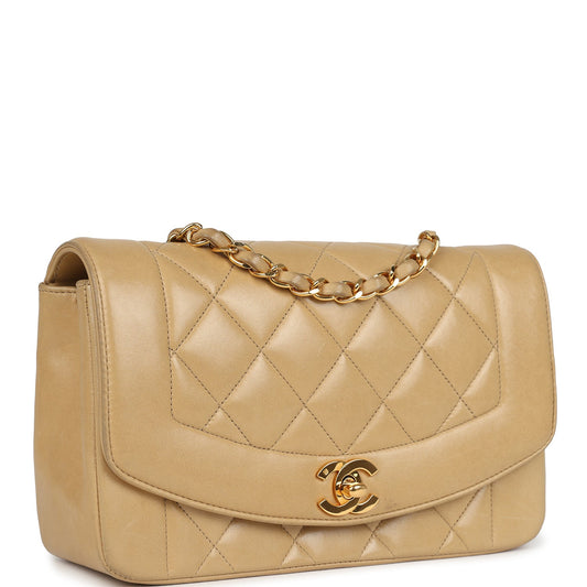 Chanel Vintage Small Diana Flap Bag Beige Lambskin Gold Hardware