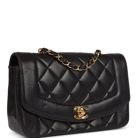Chanel Vintage Small Diana Flap Bag Black Lambskin Gold Hardware