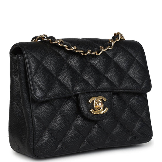 Chanel Vintage Mini Square Half Flap Bag Black Caviar Gold Hardware