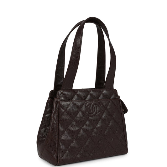 Chanel Vintage Mini Shopper Shoulder Bag Brown Caviar Gold Hardware
