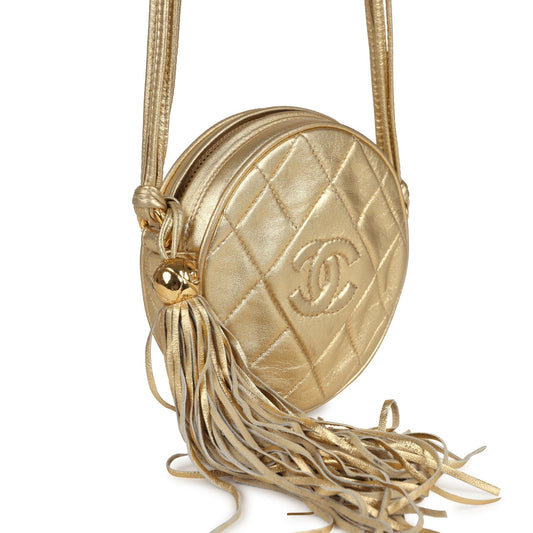 Chanel Vintage Mini CC Round Crossbody Bag Gold Lambskin Gold Hardware