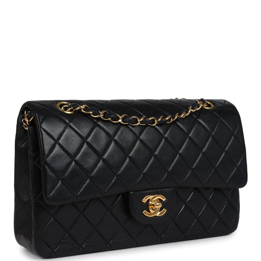 Chanel Vintage Medium Classic Double Flap Bag Black Lambskin Gold Hardware