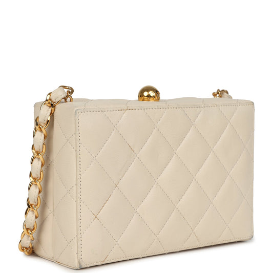 Chanel Vintage Box Clutch Bag Beige Lambskin Gold Hardware
