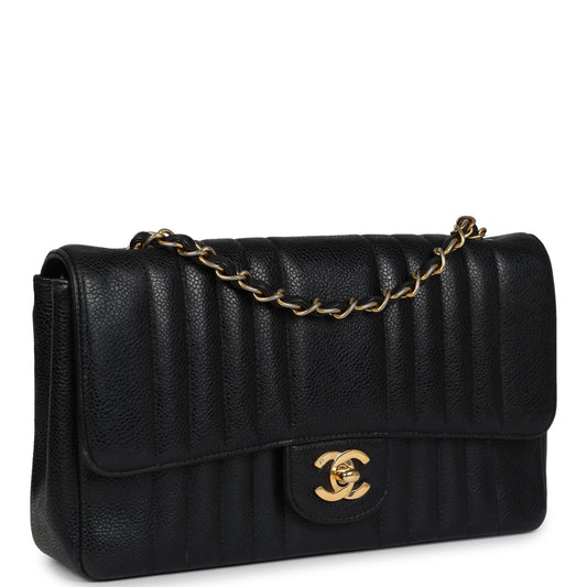 Chanel Vintage Medium Vertical Flap Bag Black Caviar Gold Hardware